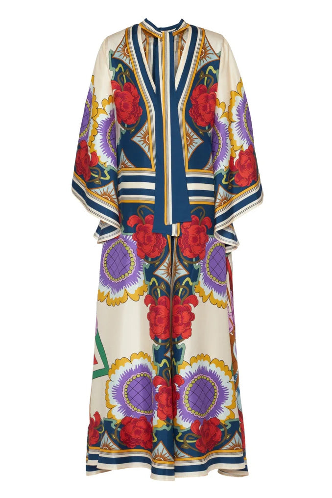 Octavius | Elegant V-Neck Floral Print Maxi Dress With Sleeves