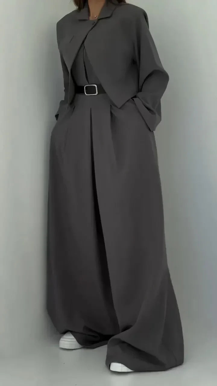Beatrice | Elegant Square Neck Bustier Set With Wide Leg Trousers