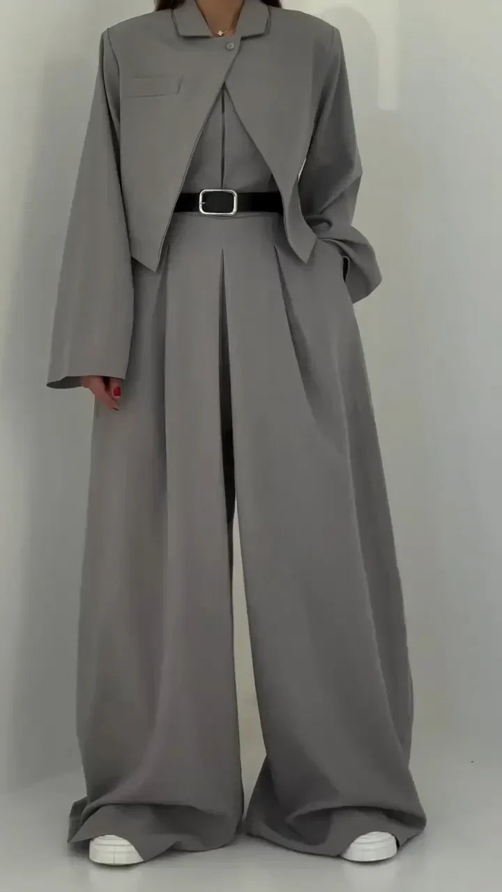 Beatrice | Elegant Square Neck Bustier Set With Wide Leg Trousers
