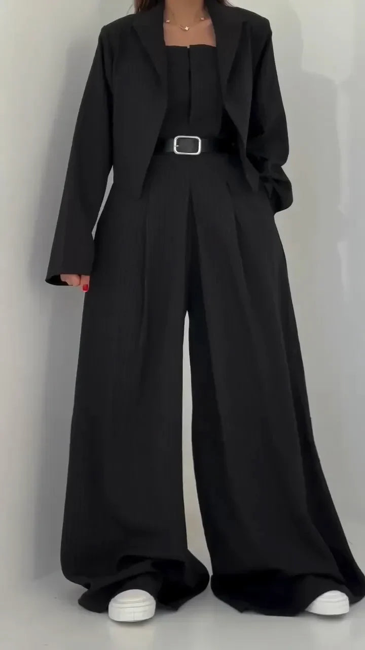 Beatrice | Elegant Square Neck Bustier Set With Wide Leg Trousers
