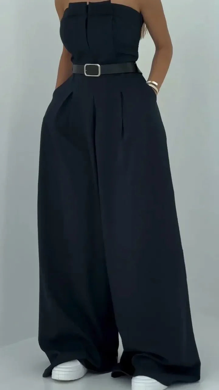 Beatrice | Elegant Square Neck Bustier Set With Wide Leg Trousers