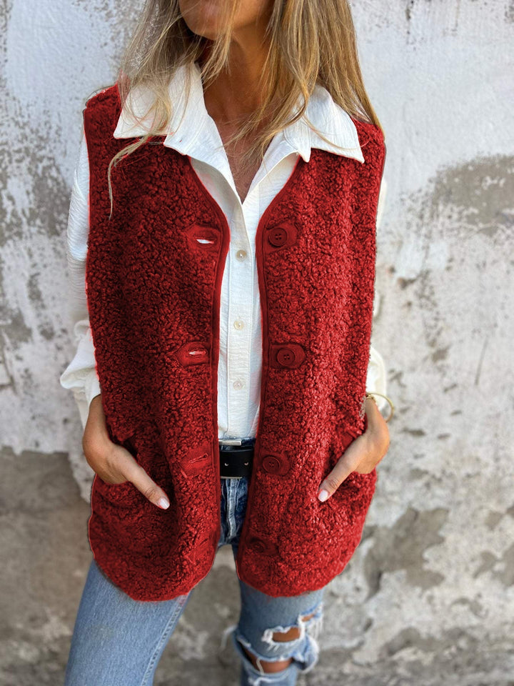 Wren | Cozy Button Down Sherpa Fleece Vest Sleeveless