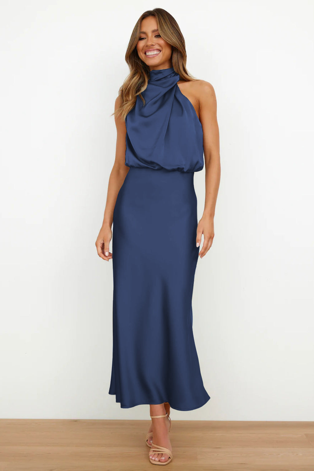 Zoe | Elegant Halter Neck Draped Maxi Dress