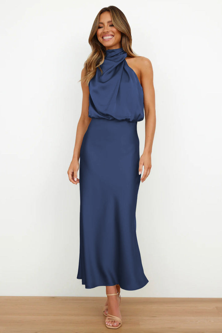 Zoe | Elegant Halter Neck Draped Maxi Dress