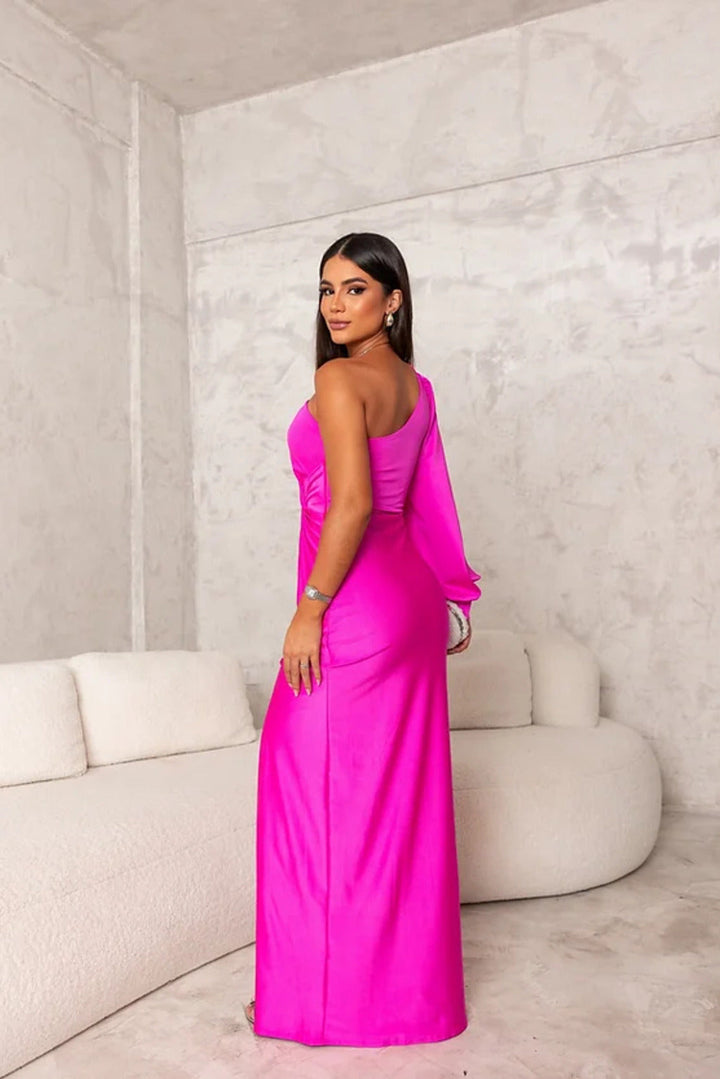 Elena | Elegant One Shoulder Drape Maxi Gown