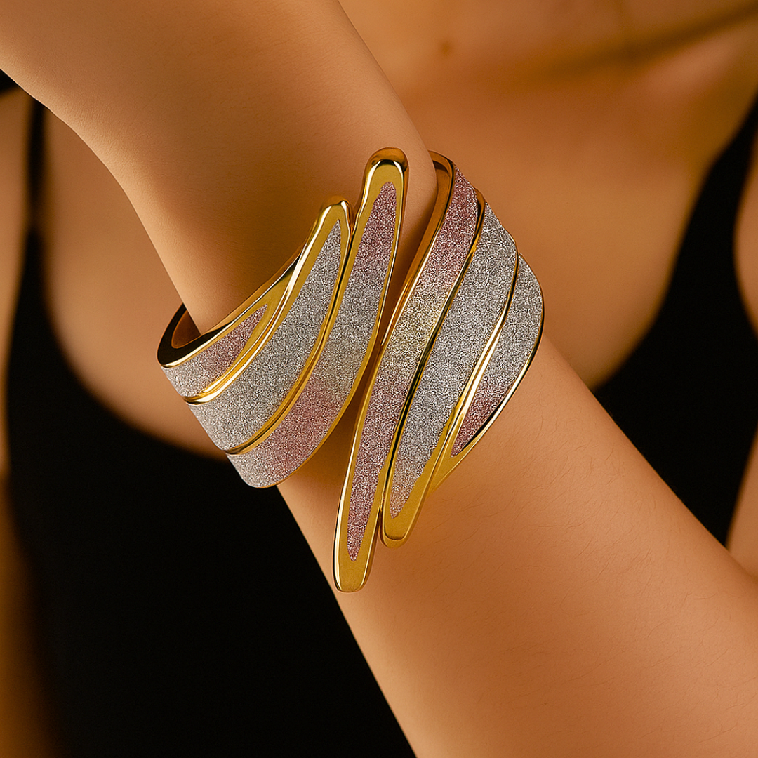 Esther | Chic Sculpted Wide Cuff Bracelet With Shimmer Panels