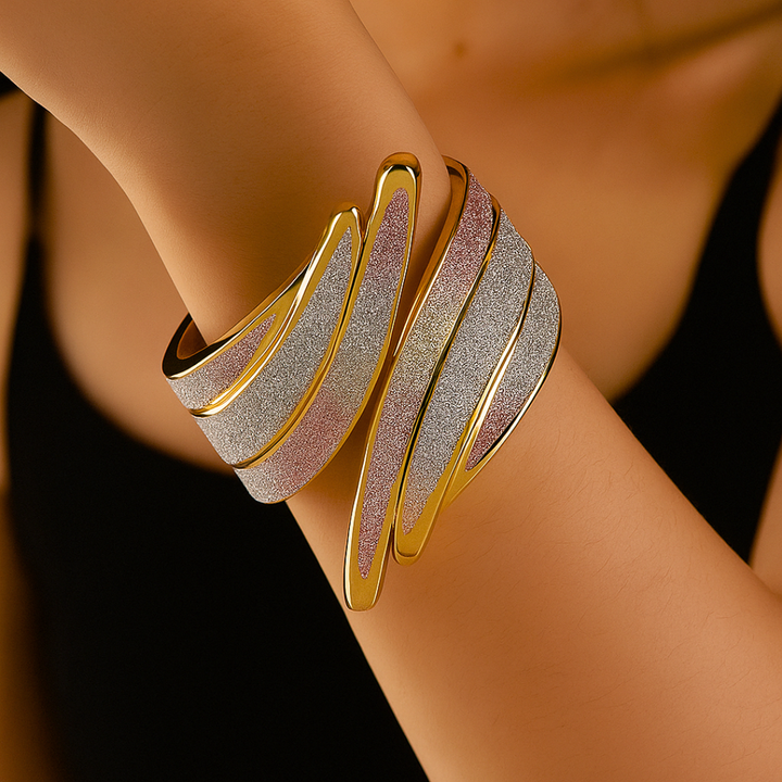 Esther | Chic Sculpted Wide Cuff Bracelet With Shimmer Panels