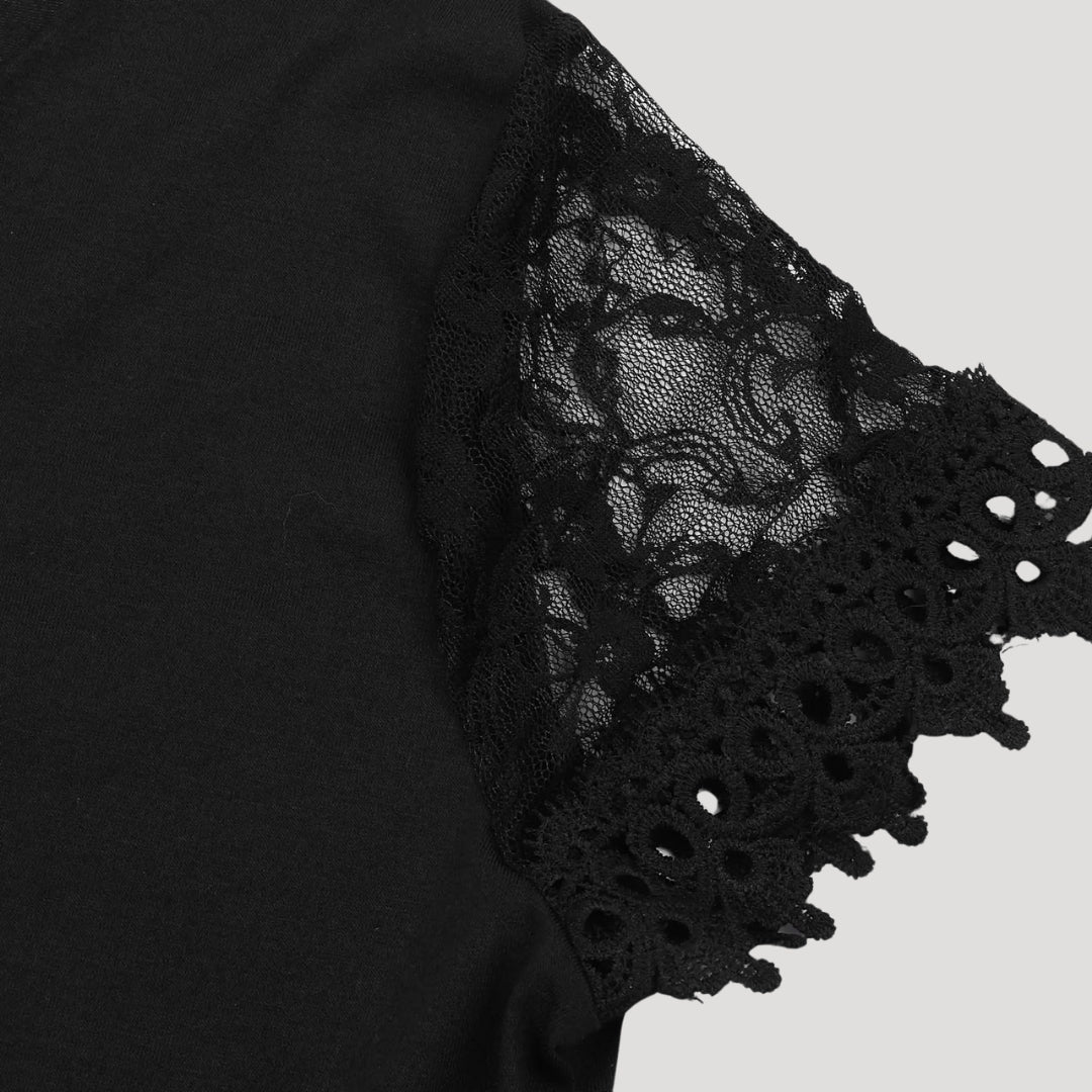 Elise | Elegant Black V-Neck Lace Sleeve Mini Dress