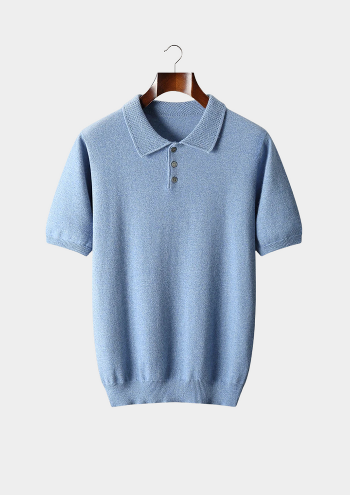 Cashmere Short Sleeve Polo Shirt Men - Light Blue Knit