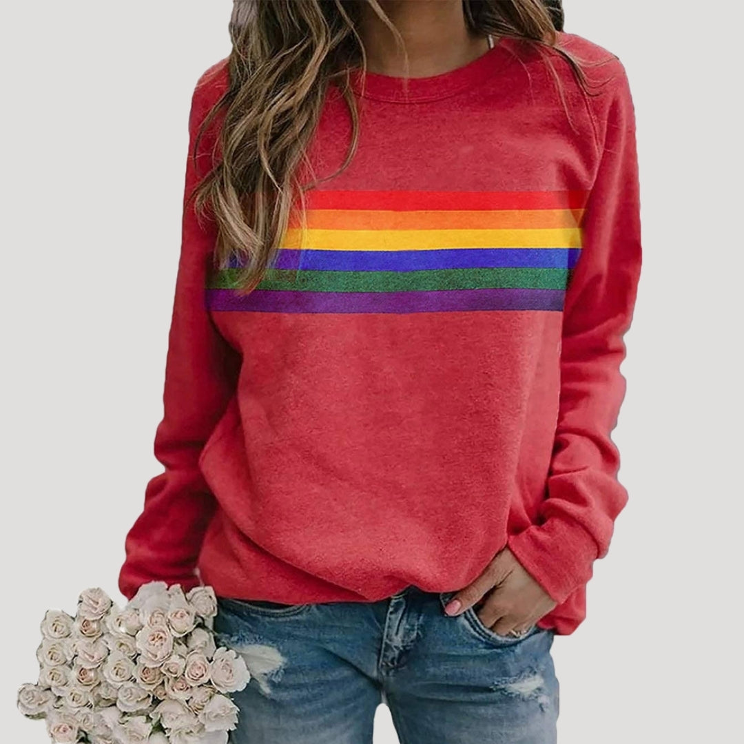 Larisa | Chic Rainbow Stripe Crew Neck Long Sleeve Sweatshirt