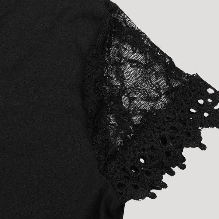 Zoe | Elegant Black V-Neck Mini Dress With Lace Sleeves