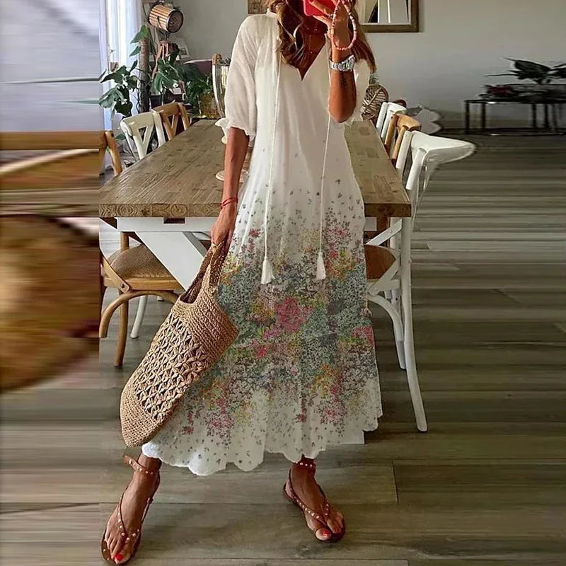 Hannah | Stylish Floral Print Puff Sleeve Maxi Dress