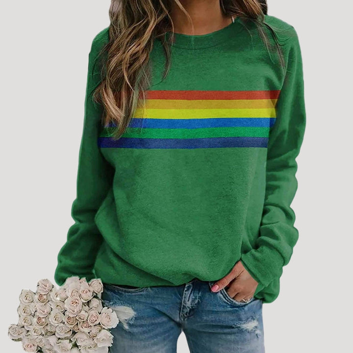 Margot | Chic Rainbow Stripe Long Sleeve Crew Neck Sweatshirt