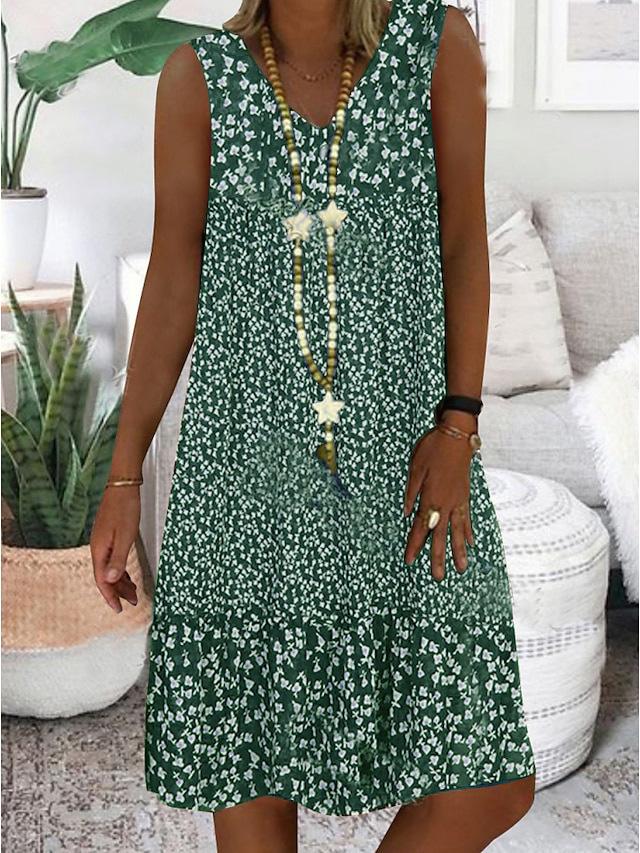 Tabitha | Chic Sleeveless V-Neck Floral Print Midi Dress
