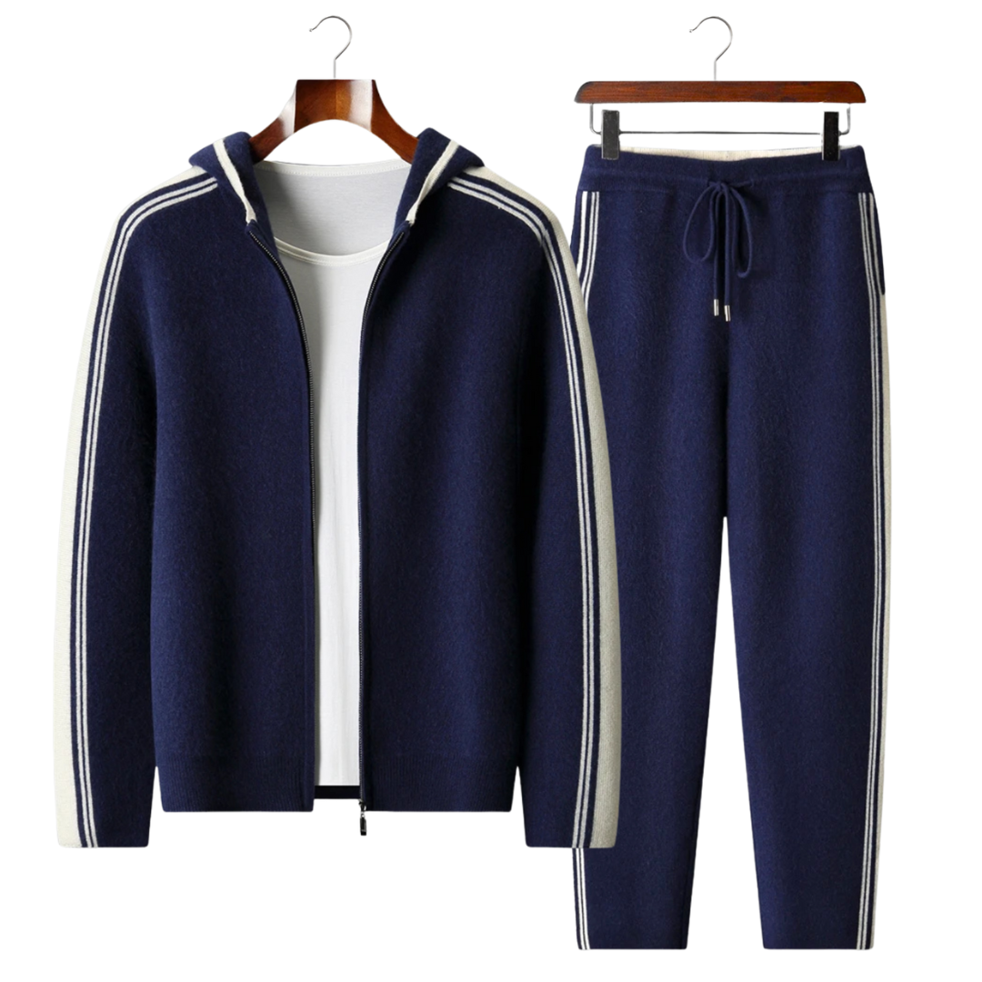 Damien | Luxury Cashmere Tracksuit Set - Navy Zip-Up Hoodie