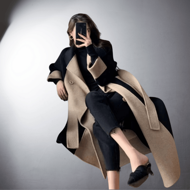 Eleanore | Elegant Bicolor Long Coat With Straight Cut