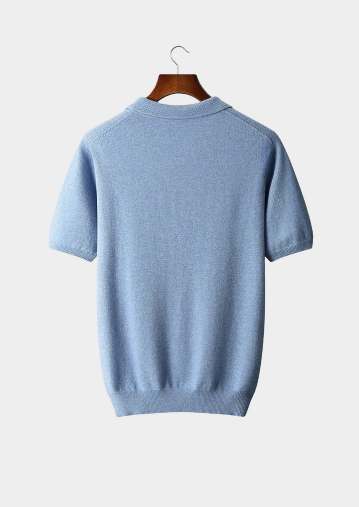 Cashmere Short Sleeve Polo Shirt Men - Light Blue Knit