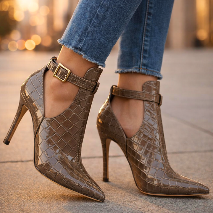 Hannah | Stylish Croc-Embossed Pointed Toe Stiletto Ankle Boots