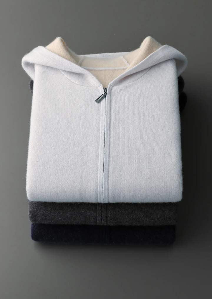 Casper | Elegant Two-Tone Zip Cashmere Hoodie Men