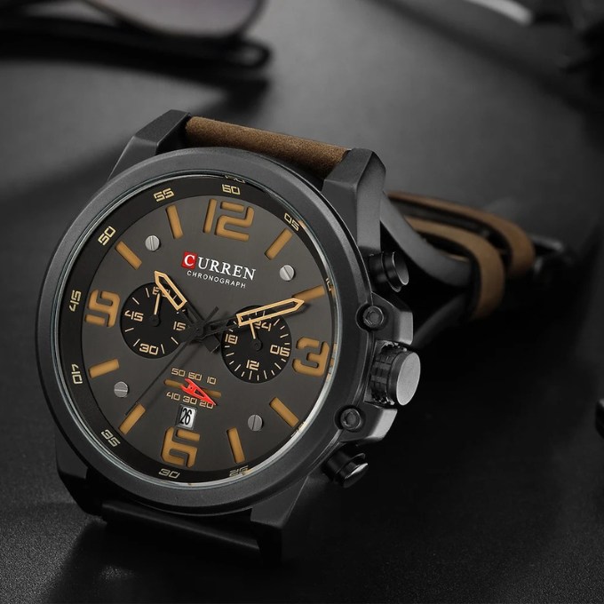 Hudson | Sleek Chronograph Men's Watch With Brown Leather Strap