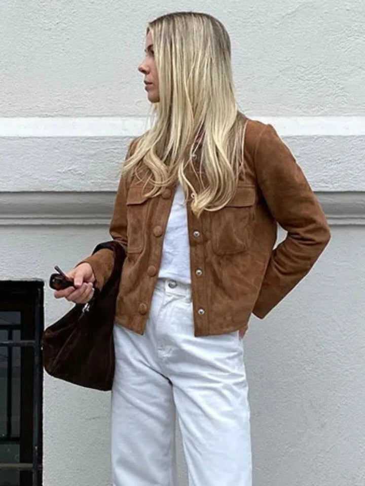 Sage | Chic Button-Up Suede Jacket With Chest Pockets