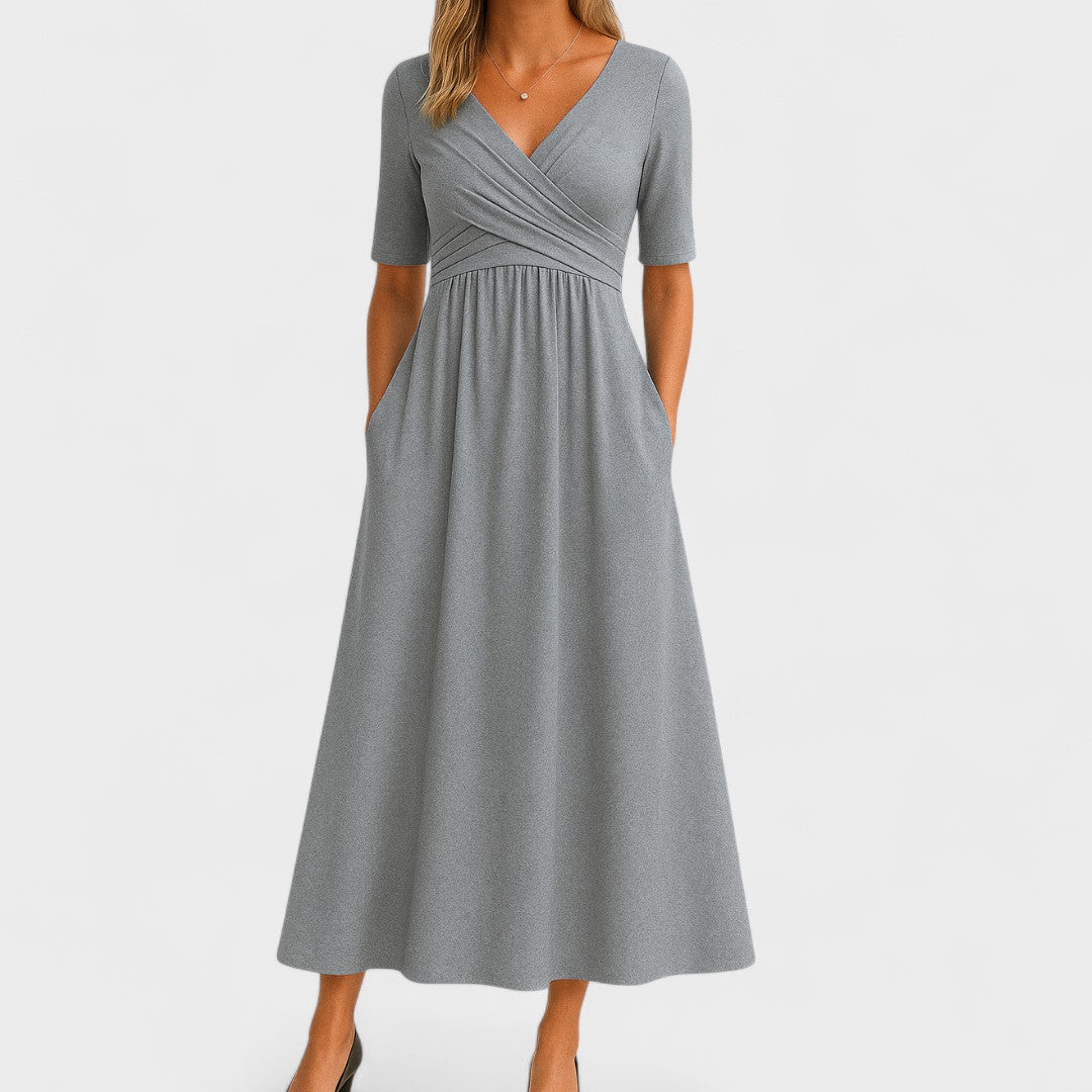 Brianna | Elegant V-Neck Wrap Midi Dress With Pockets