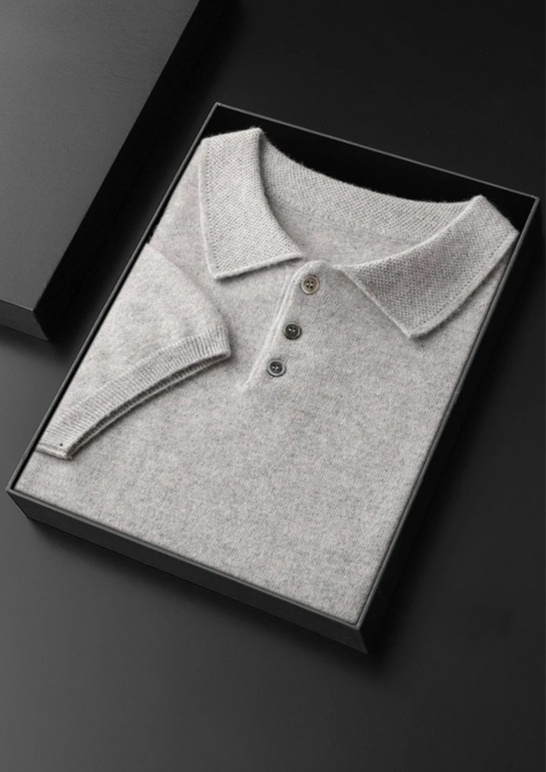 Cashmere Short Sleeve Polo Shirt Men - Light Blue Knit