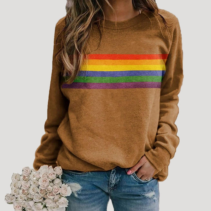 Larisa | Chic Rainbow Stripe Crew Neck Long Sleeve Sweatshirt