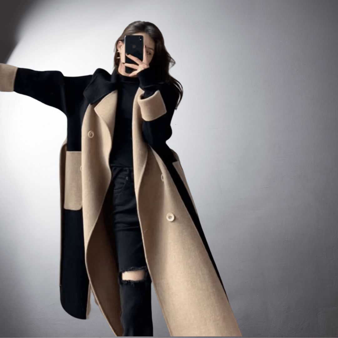 Eleanore | Elegant Bicolor Long Coat With Straight Cut