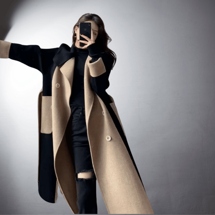 Elyse | Elegant Two-Tone Long Coat With Straight Silhouette