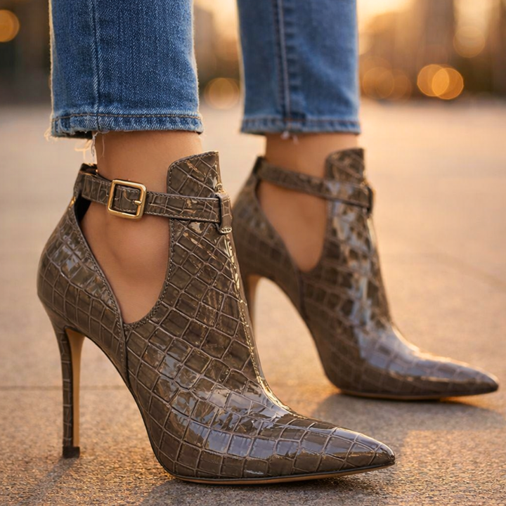 Hannah | Stylish Croc-Embossed Pointed Toe Stiletto Ankle Boots
