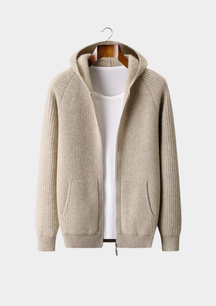Camden | Stylish Wool Ribbed Zip-Up Hoodie Men - Premium Knit