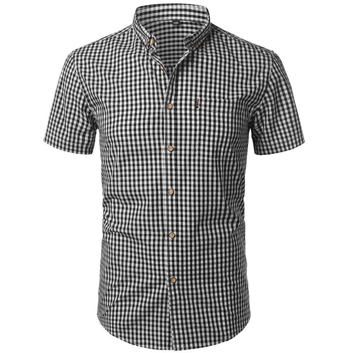Imogen | Stylish Light Blue Gingham Short Sleeve Button-Down Shirt