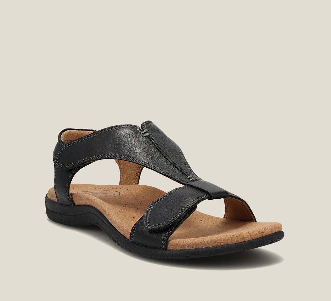 Tessa | Elegant Black Leather Arch Support Sandals For Women