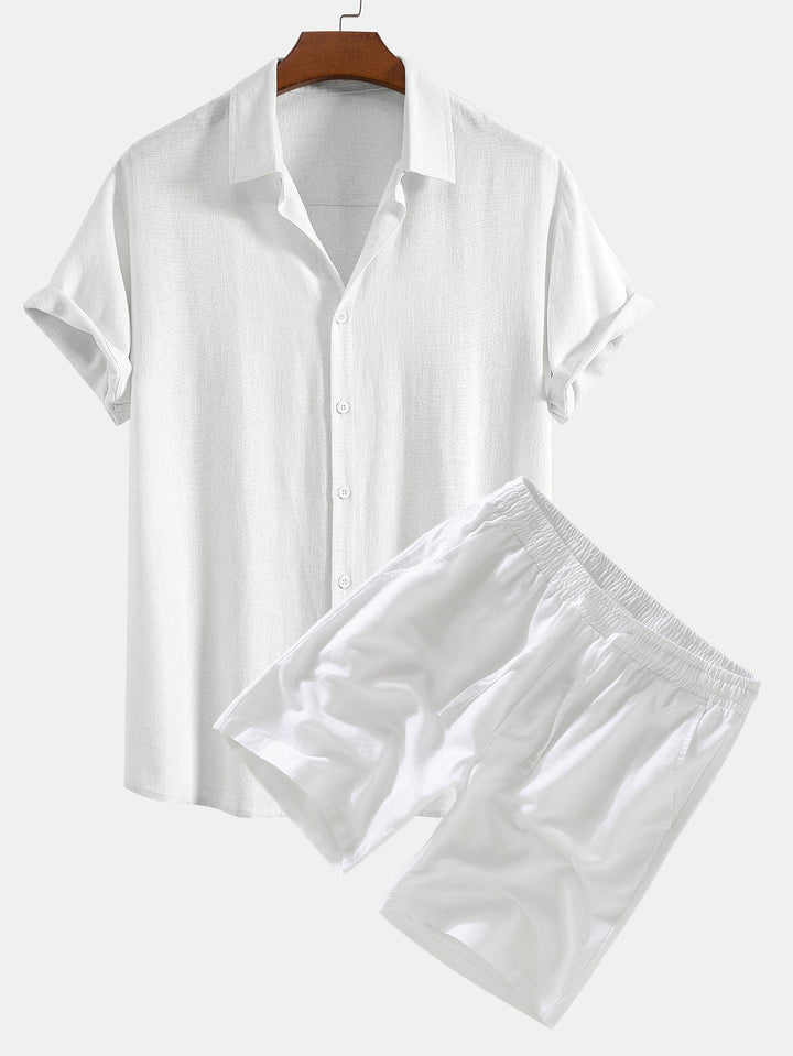 Marlborough | Elegant Short Sleeve Linen Shirt And Shorts Set Men