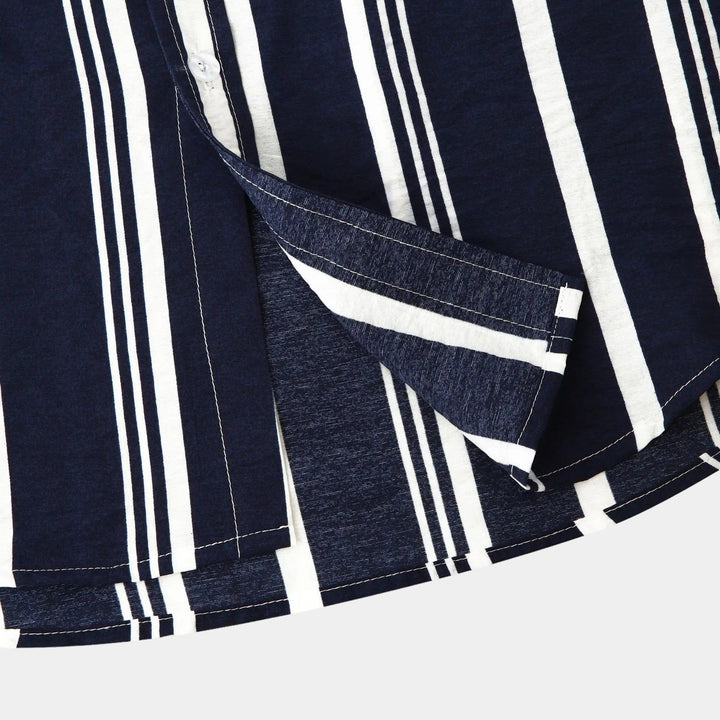 Portia | Stylish Navy Striped Short Sleeve Button Up Shirt Men