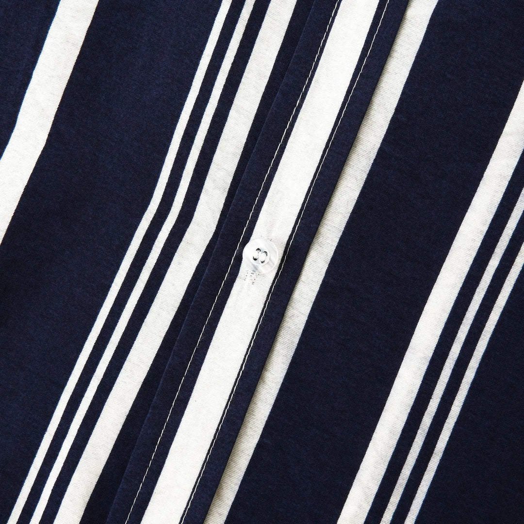 Portia | Stylish Navy Striped Short Sleeve Button Up Shirt Men