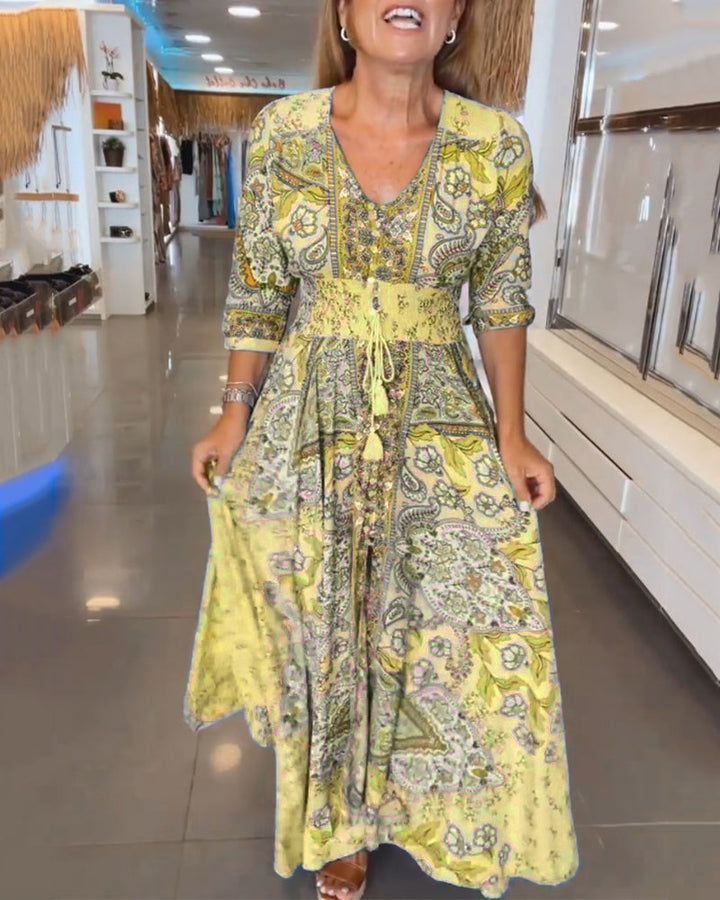 Ruth | Elegant Paisley V-Neck Maxi Dress With Sleeves