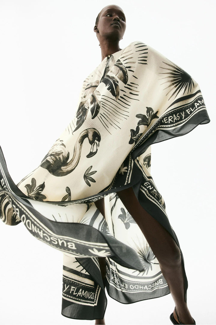 Cordelia | Elegant Tropical Print Kaftan Maxi Dress
