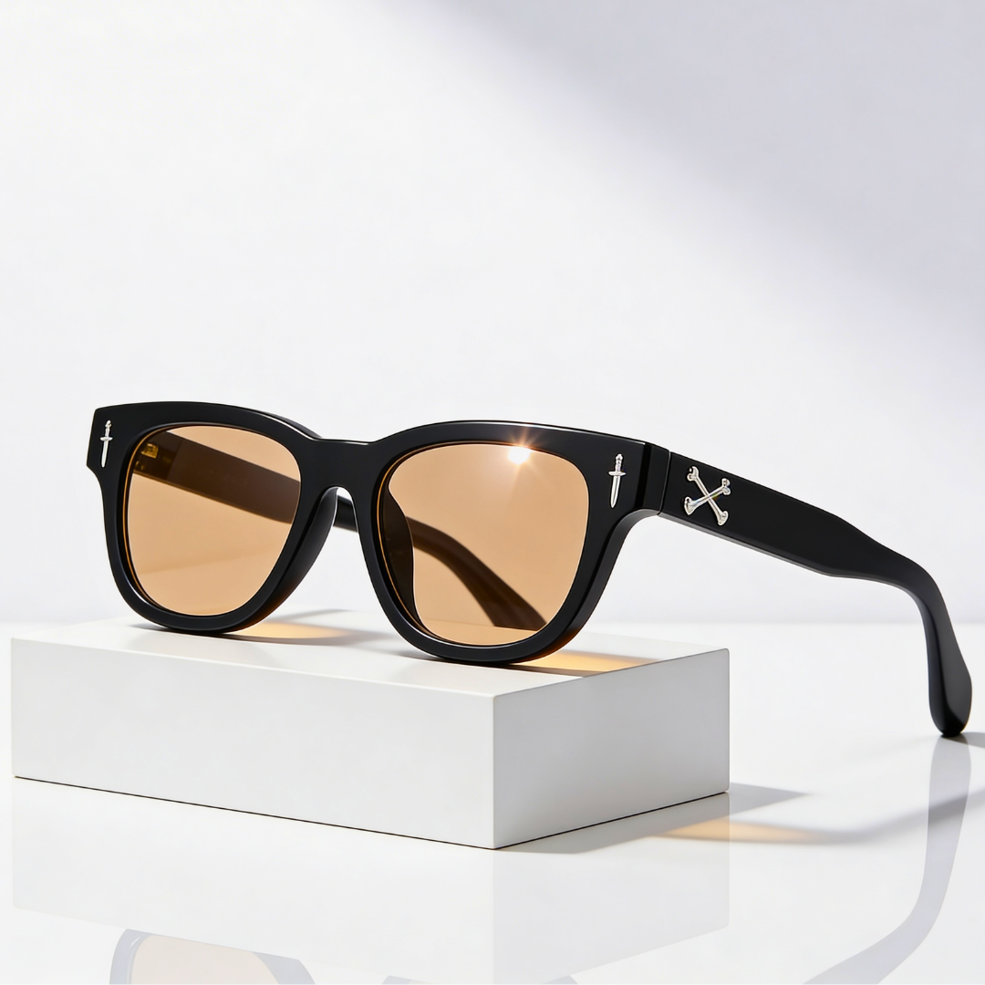 Elise | Sleek Cross Detail Retro Sunglasses With Orange Lens