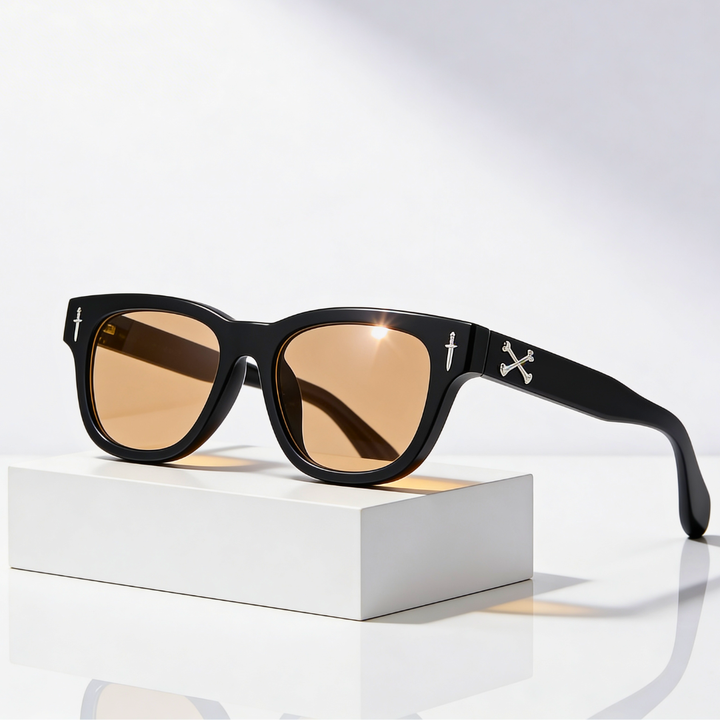 Elise | Sleek Cross Detail Retro Sunglasses With Orange Lens