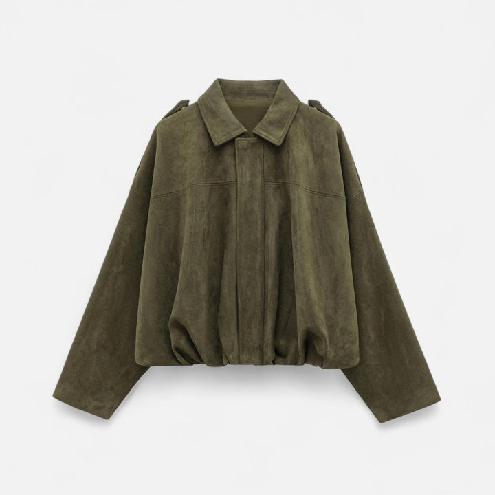 Scarlett | Chic Zip-Up Suede Bomber Jacket With Notched Collar