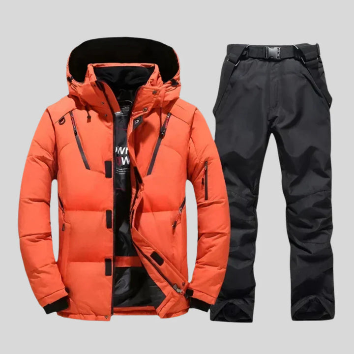 Ethan | Stylish Men's Orange Puffer Jacket and Black Snow Pants Winter Set