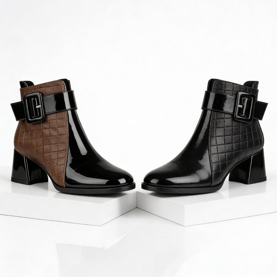 Margot | Chic Patent Leather Block Heel Ankle Boots With Quilted Detail