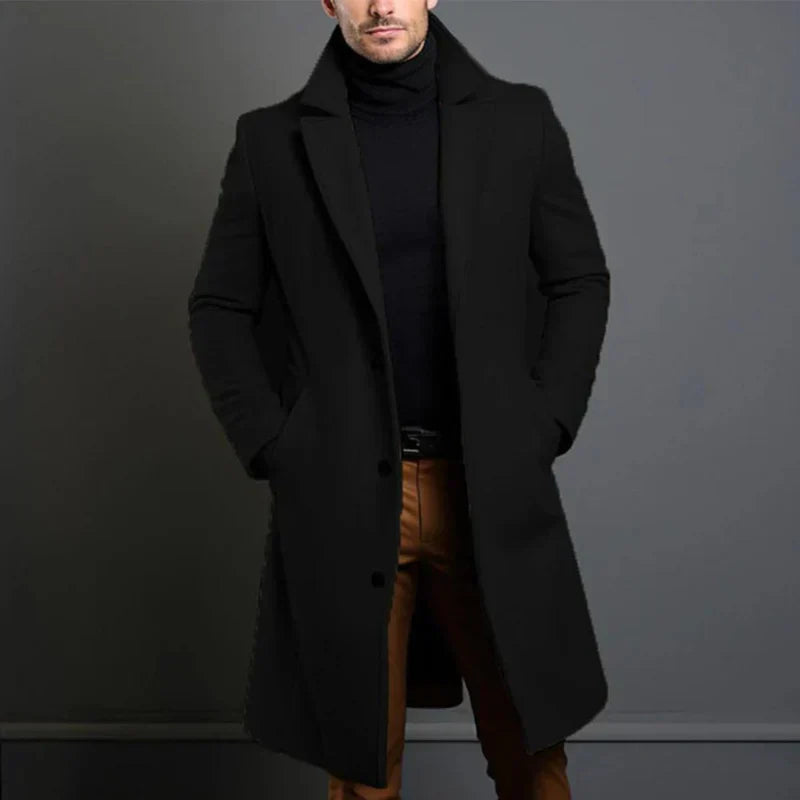 Amelia | Elegant Long Wool Overcoat With Classic Lapels For Men