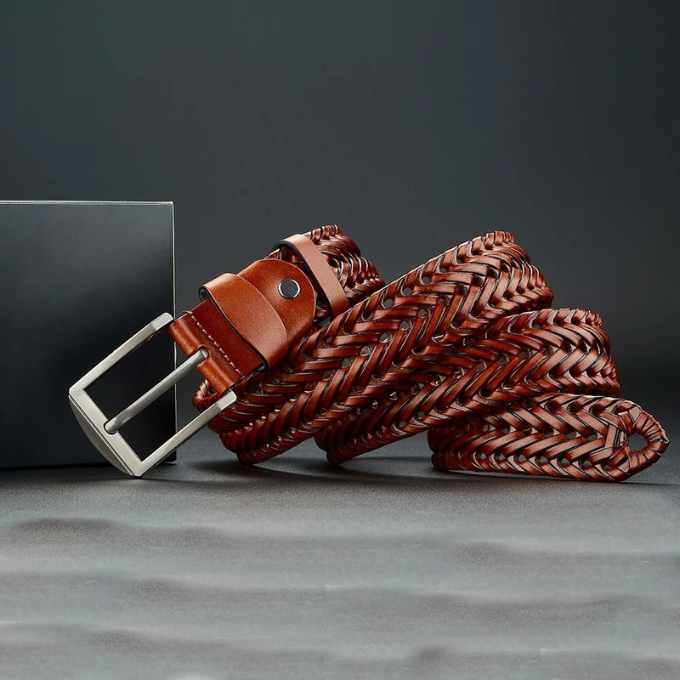 Kai | Sleek Black Braided Cowhide Belt With Polished Buckle