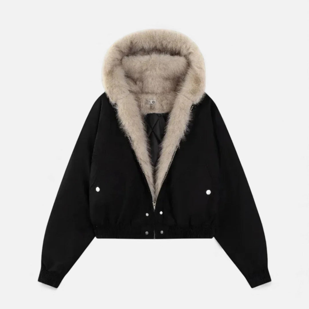 Elyse | Stylish Faux Fur Hood Cropped Winter Bomber Jacket
