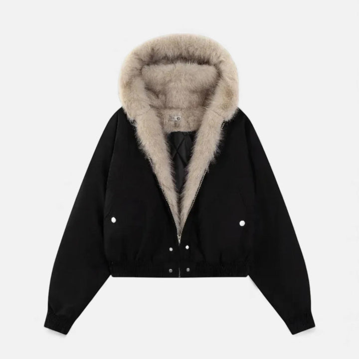 Elyse | Stylish Faux Fur Hood Cropped Winter Bomber Jacket