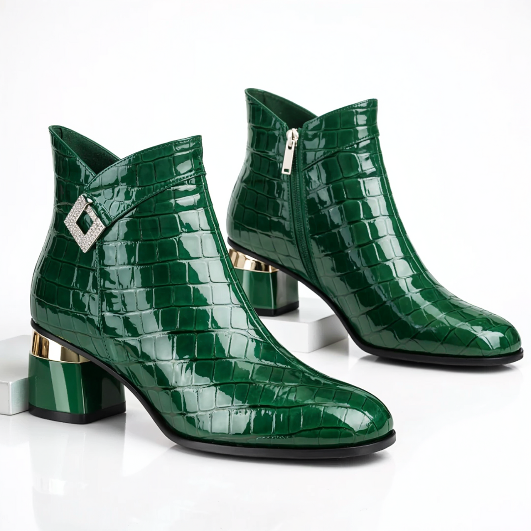 Luna | Chic Croc-Embossed Block Heel Ankle Boots
