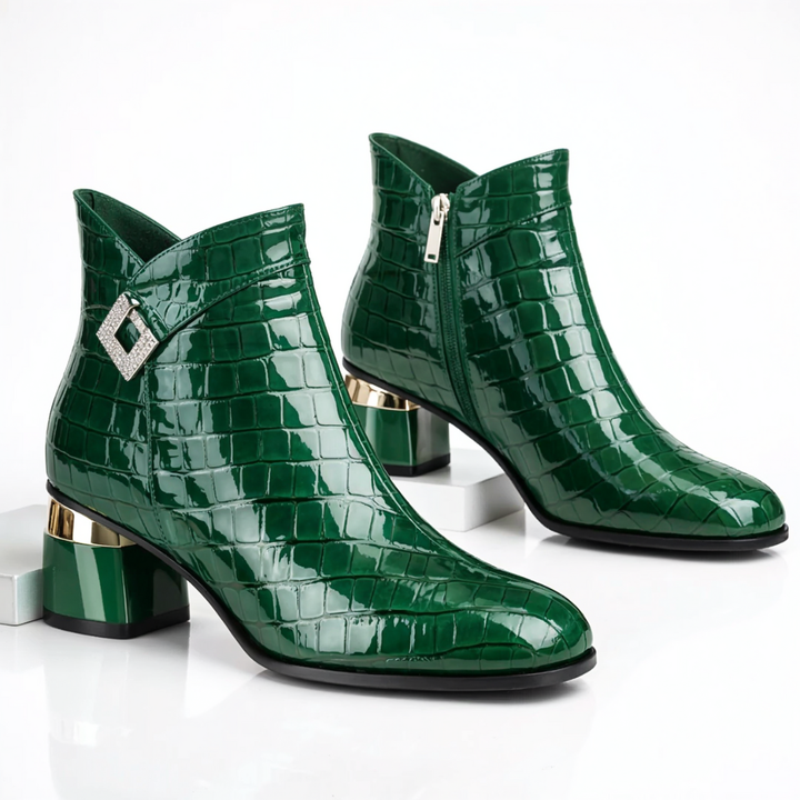 Luna | Chic Croc-Embossed Block Heel Ankle Boots